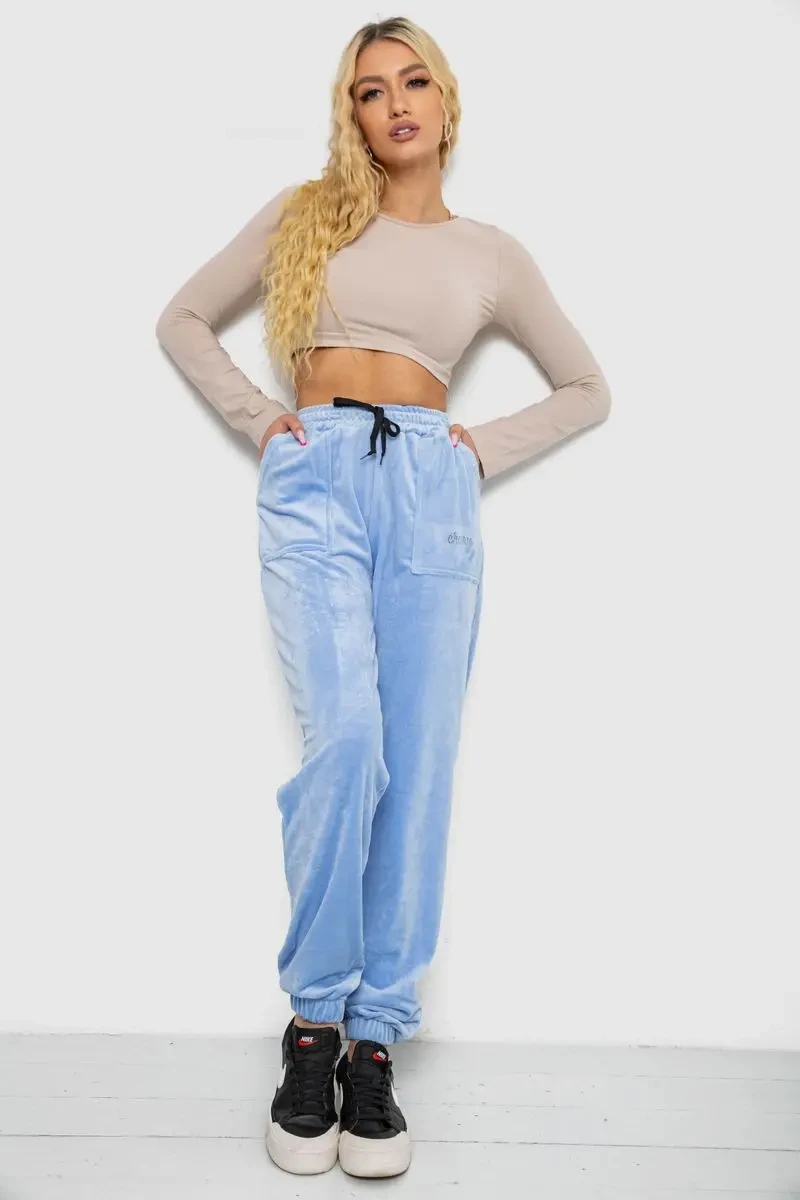 Штани жіночі велюрові, колір блакитний, 238R57862 2