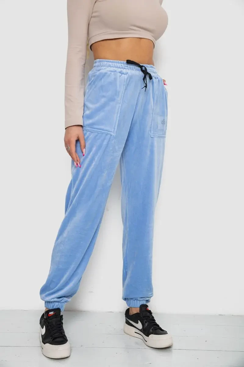 Штани жіночі велюрові, колір блакитний, 238R57862 3