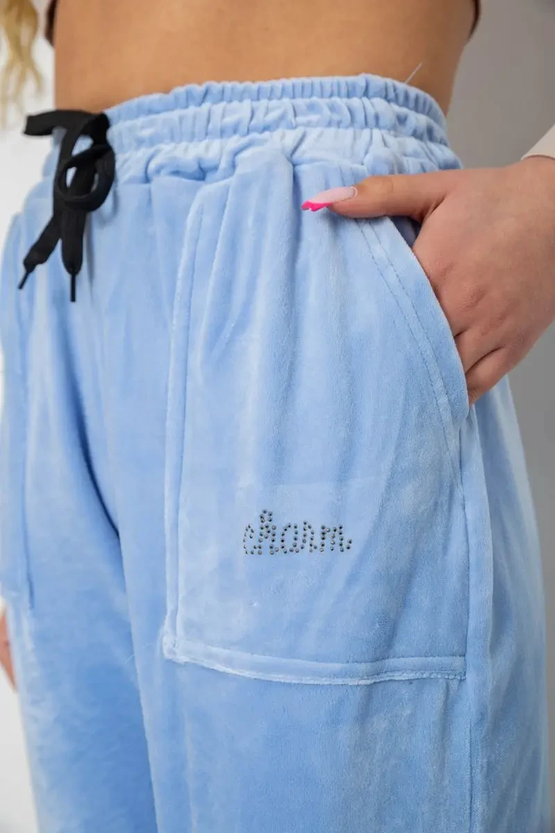 Штани жіночі велюрові, колір блакитний, 238R57862 5