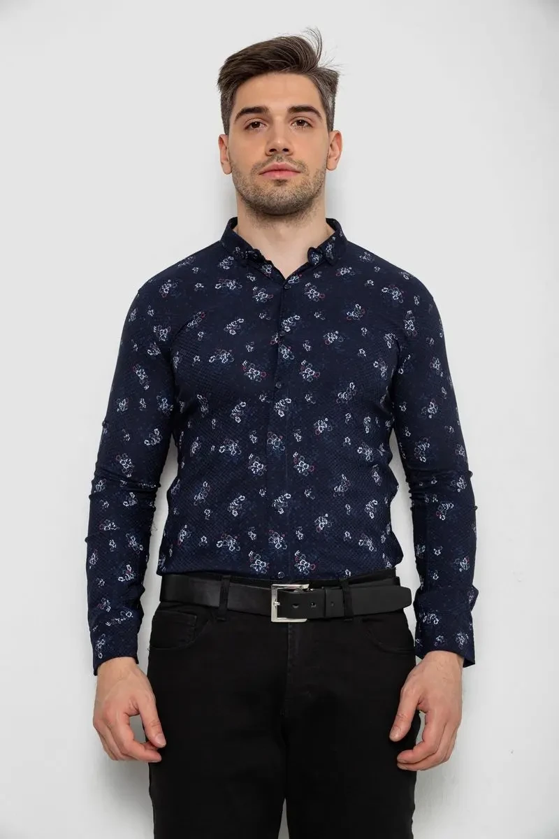 Сорочка чоловіча з принтом, колір темно-синій, 214R1043