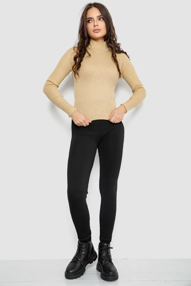 Водолазка жіноча в рубчик, колір бежевий, 214R91306 2