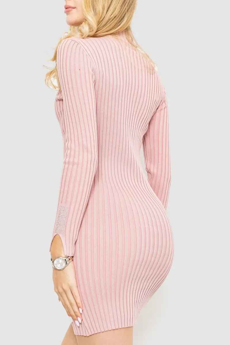 Сукня в'язана в рубчик, колір пудровий, 204R173 4