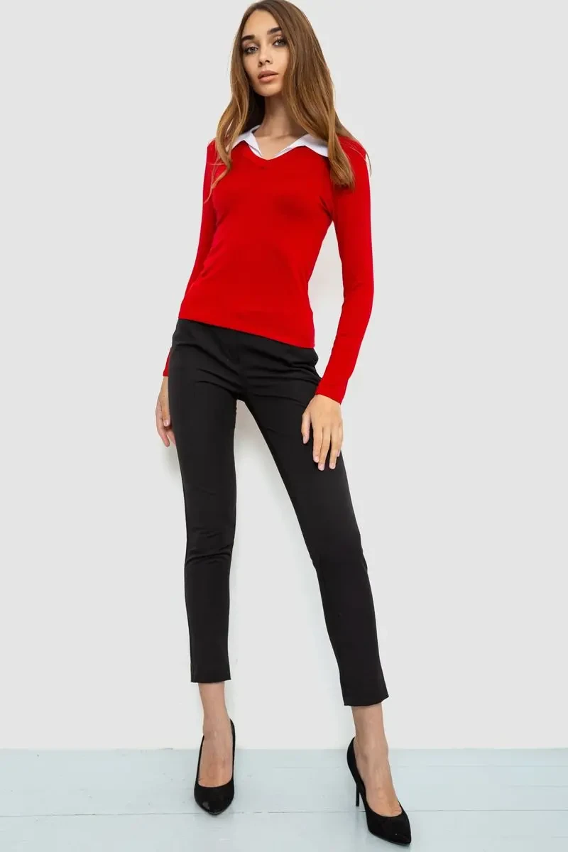 Жіночий лонгслів з коміром, колір червоний, 186R308 2