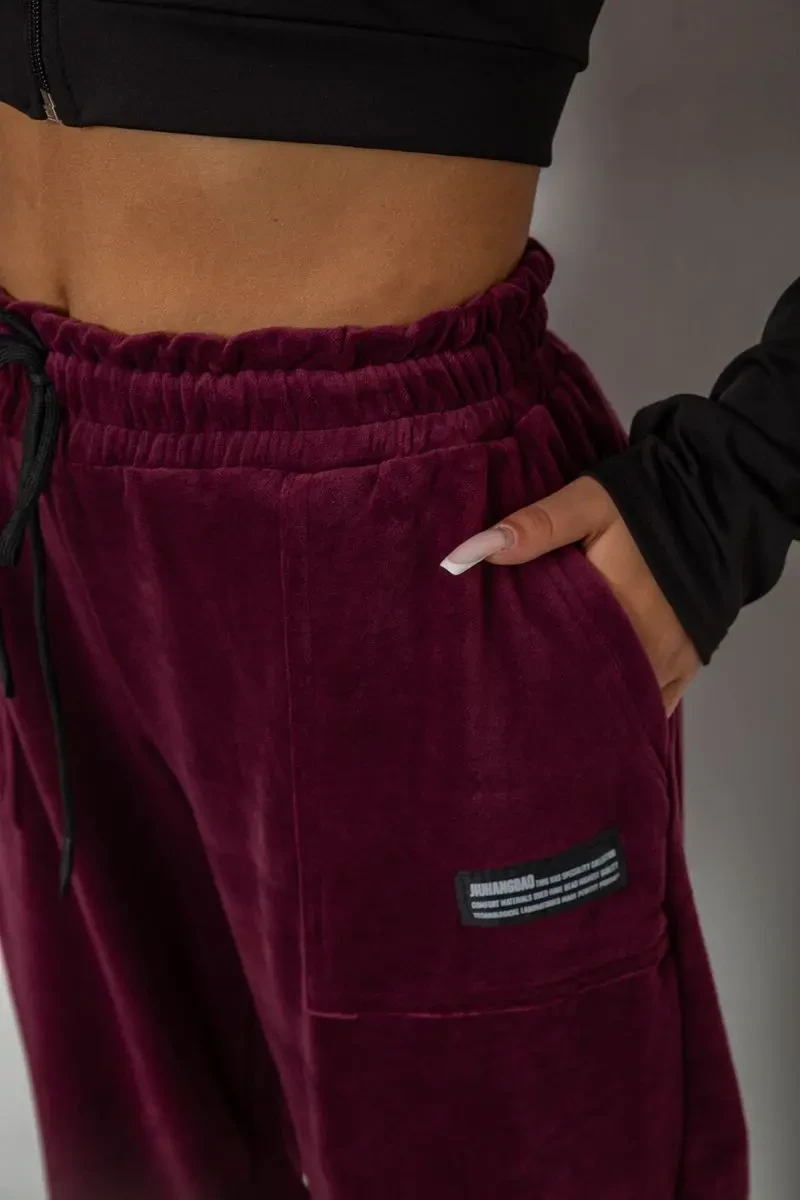 Спортивні штани велюрові жіночі на флісі, колір бордовий, 238R58645 5
