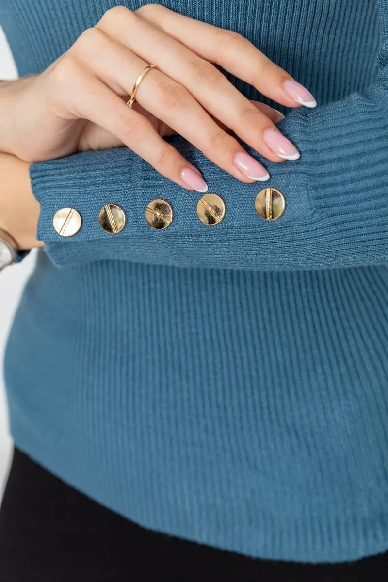 Кофта жіноча трикотажна однотонна, колір джинс, 204R017 5