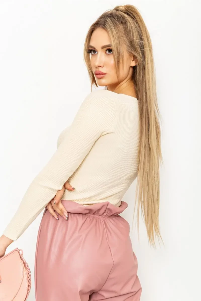 Кофта жіноча у рубчик, колір кремовий, 131R122-1 5