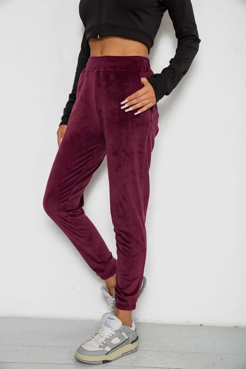 Спортивні штани велюрові жіночі на флісі, колір бордовий, 238R58648 3
