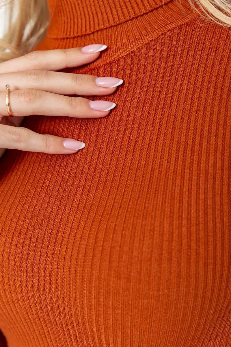 Стильний жіночий гольф у рубчик, колір теракотовий, 204R001 5