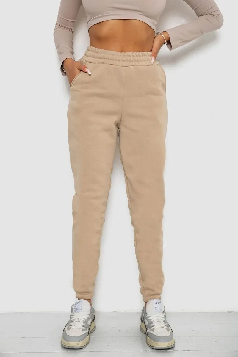Спортивні штани жіночі на флісі, колір бежевий, 238R57013