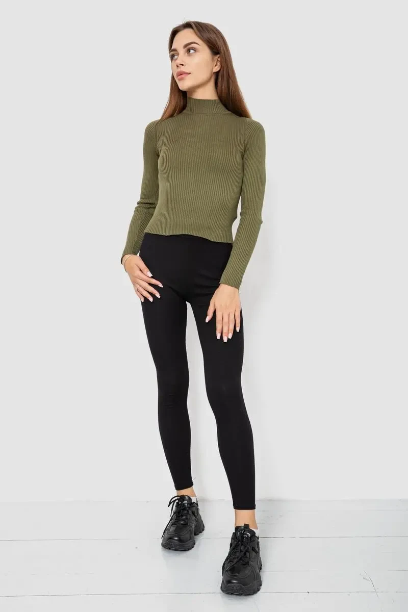 Водолазка жіноча в рубчик, колір хакі, 214R91306 2