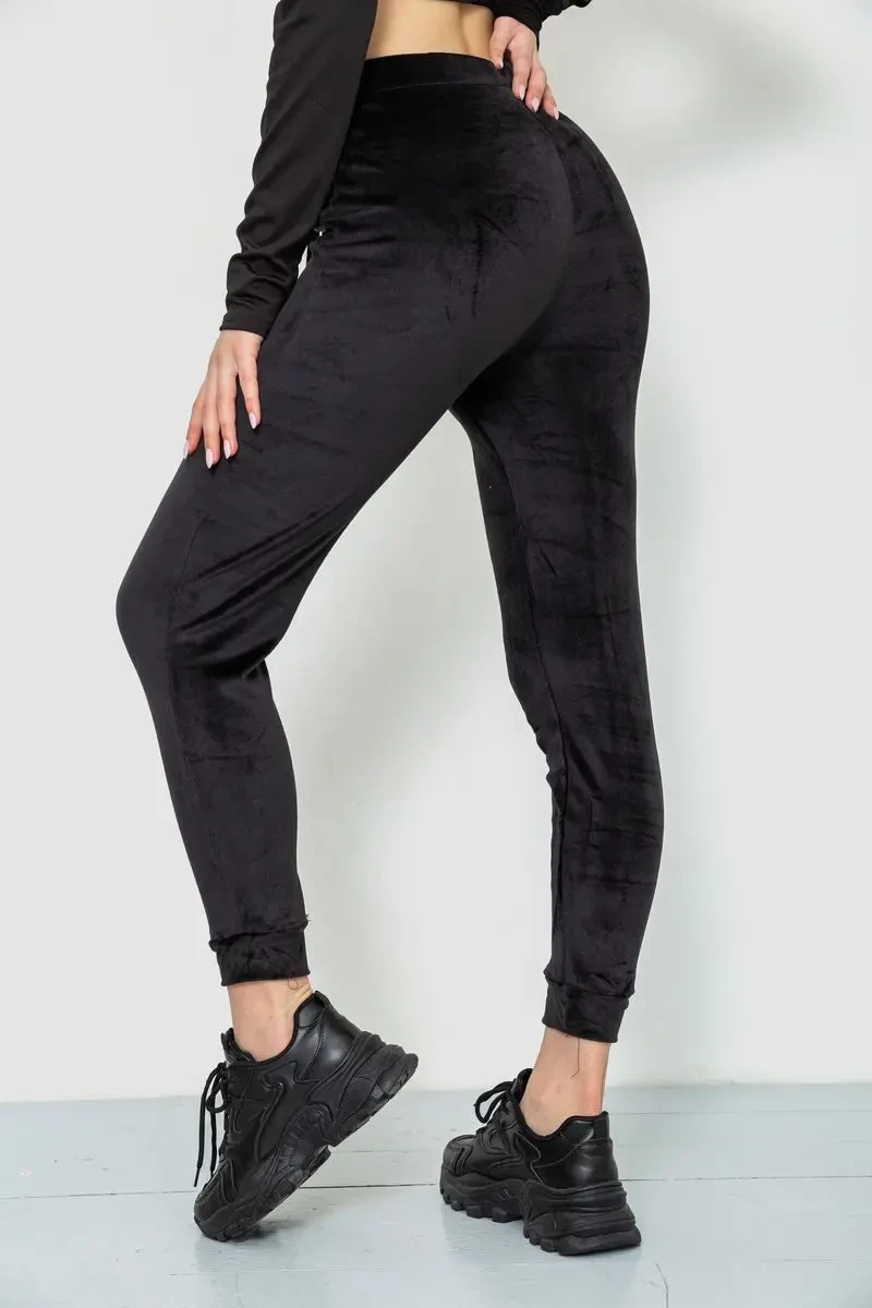 Спорт штани жіночі велюрові, колір чорний, 244R5571 4