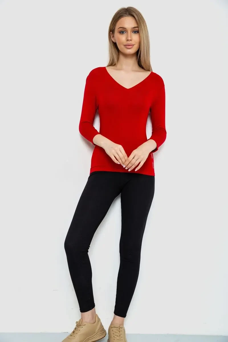 Жіночий лонгслів укорочений з рукавом 3/4, колір бордовий, 186R508 2