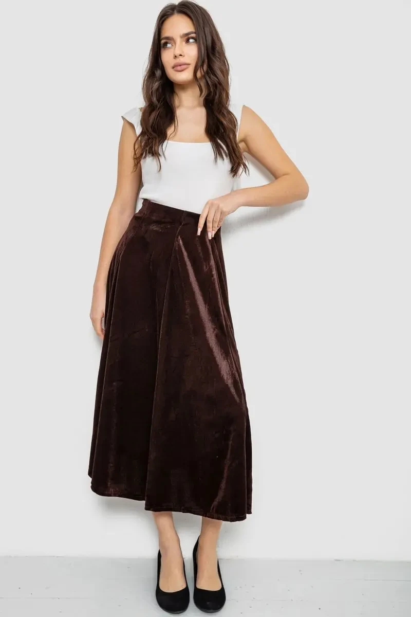 Спідниця оксамитова годе, колір коричневий, 167R375 2