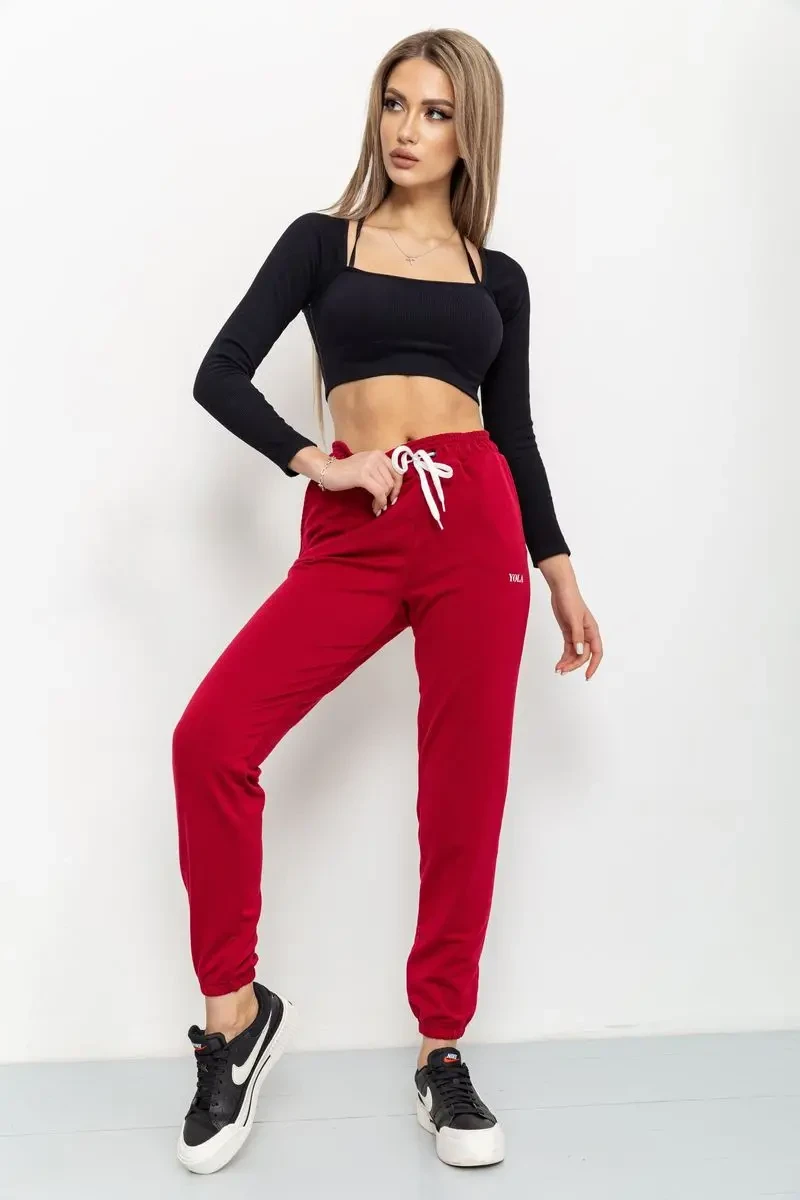 Спорт штани жіночі двонитка, колір бордовий, 129R1466 2