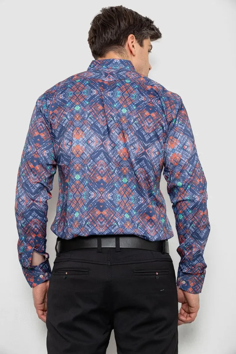 Сорочка чоловіча з принтом, колір синій, 214R2684 4