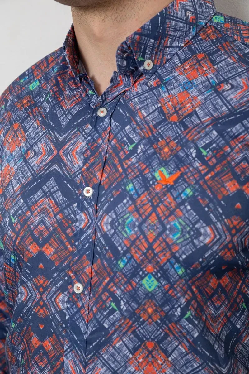 Сорочка чоловіча з принтом, колір синій, 214R2684 5