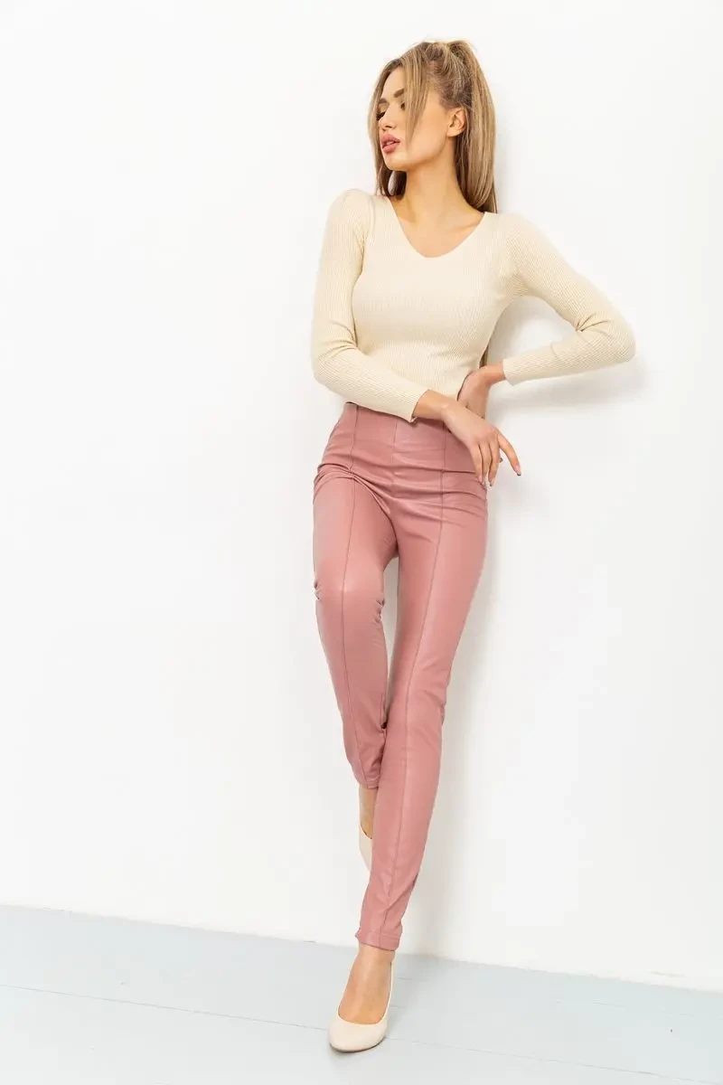Лосини жіночі шкірозамінник, колір пудровий, 164R81 2