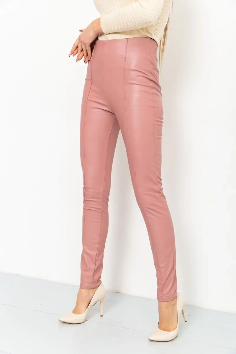 Лосини жіночі шкірозамінник, колір пудровий, 164R81 3