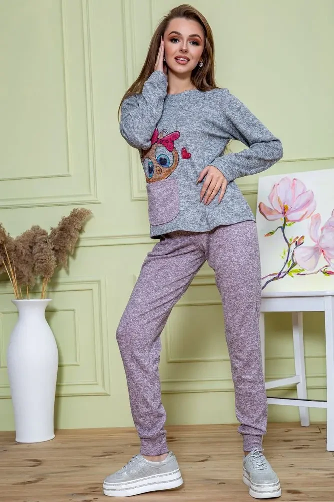 Жіночий костюм штани + кофта, сіро-пудрового кольору, 172R1211 3