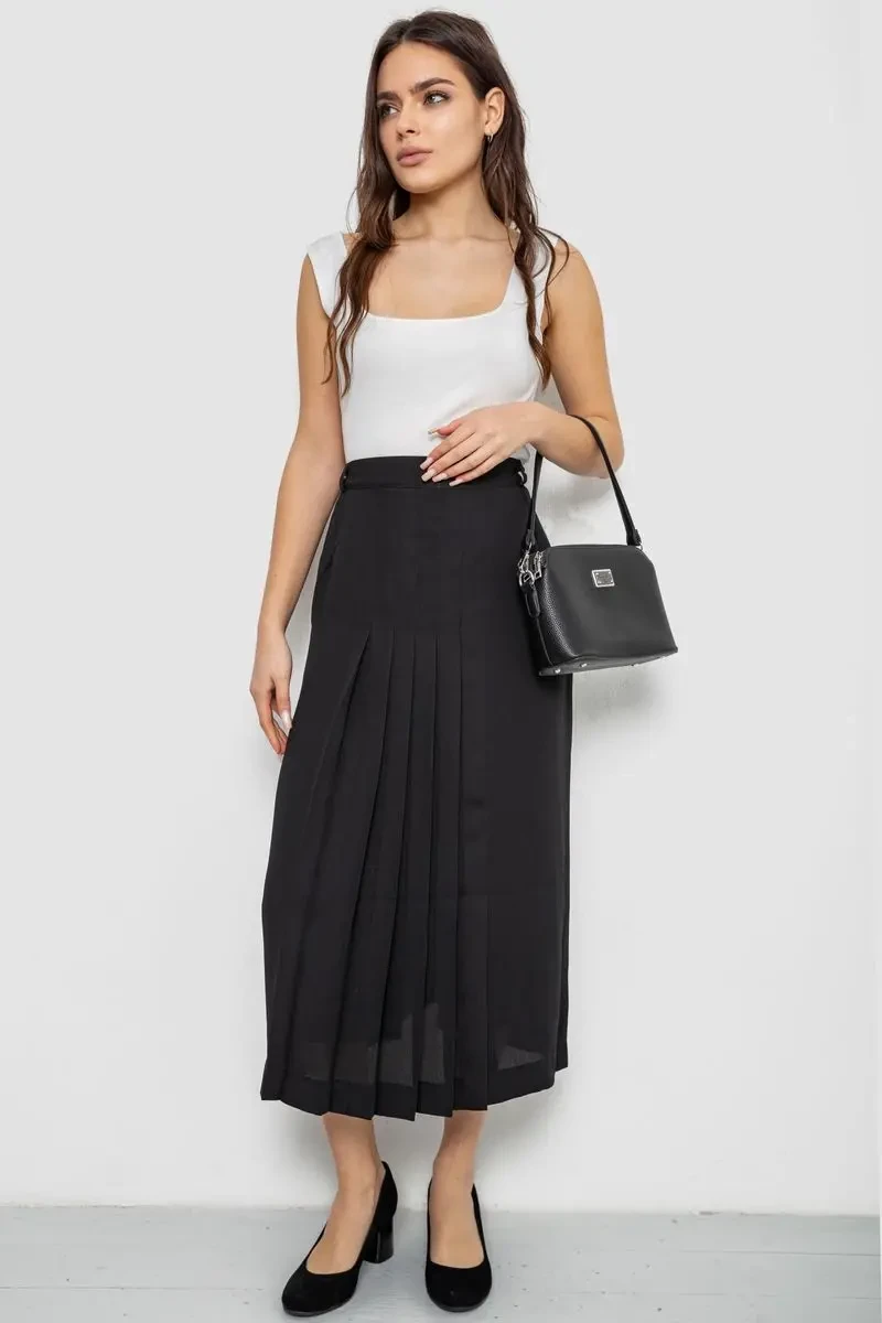 Спідниця на підкладці з розрізом, колір чорний, 167R5291 2