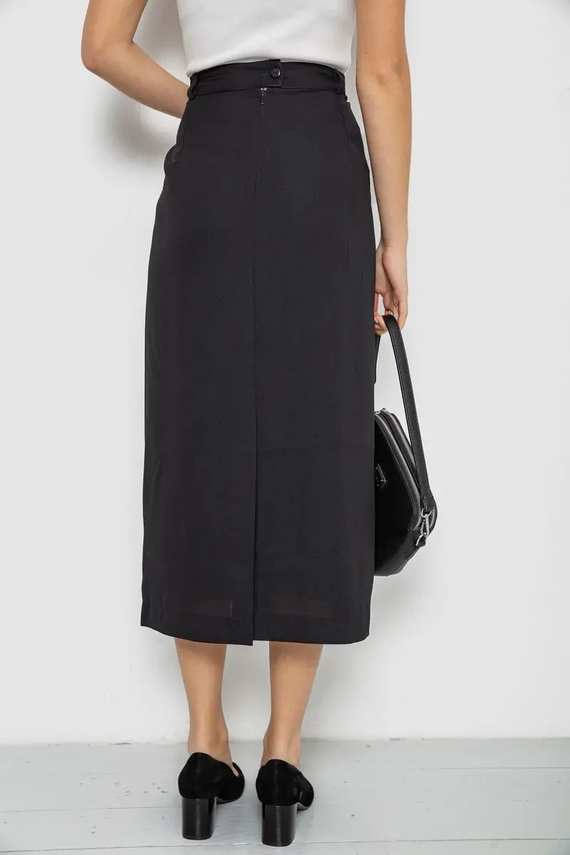 Спідниця на підкладці з розрізом, колір чорний, 167R5291 4