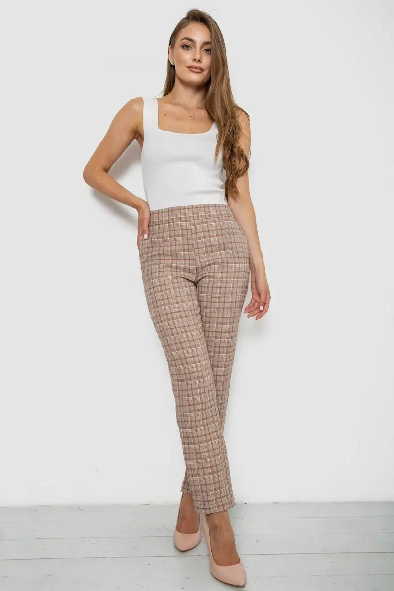 Штани жіночі у клітинку, колір мокко, 238RM94 2