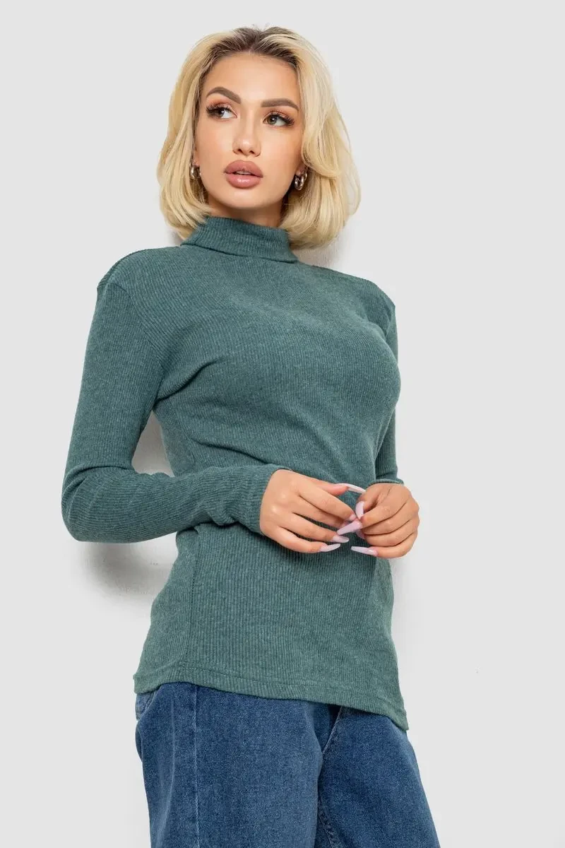 Гольф жіночий однотонний в рубчик, колір зелений, 238R803 3