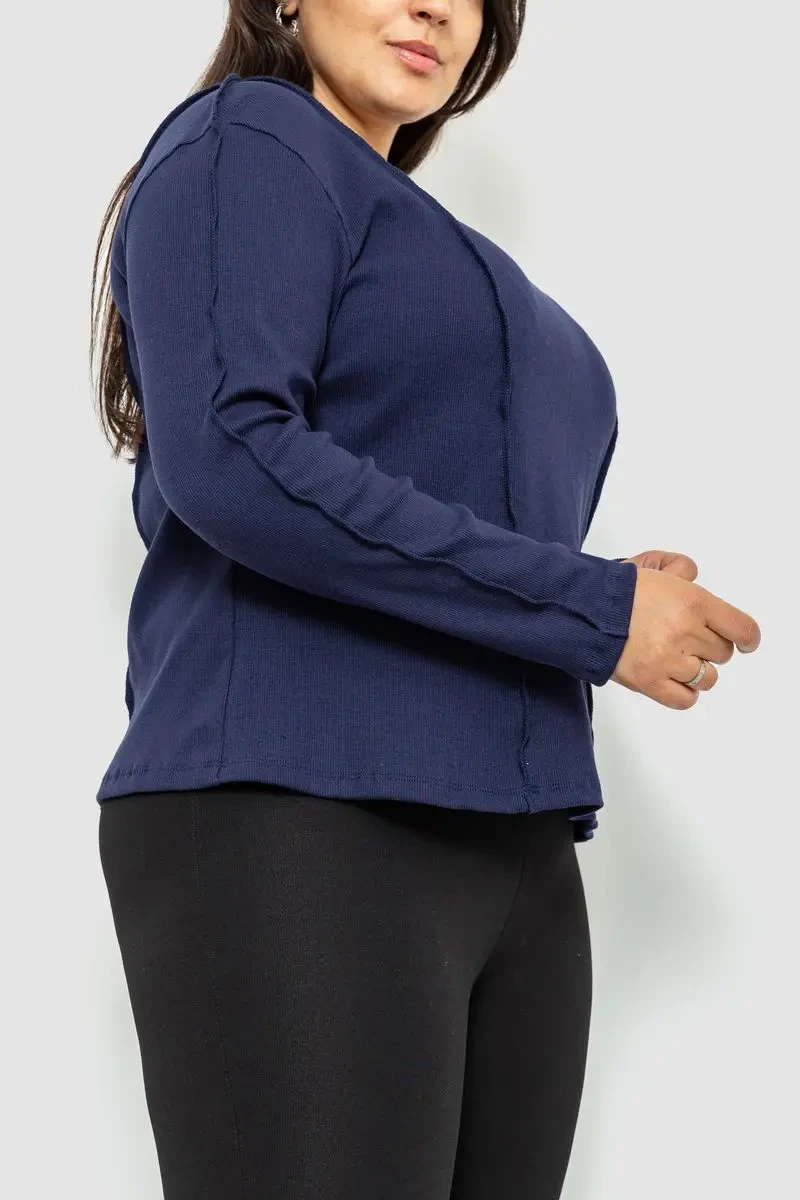 Жіночий лонгслів в рубчик, колір синій, 102R325-1 3