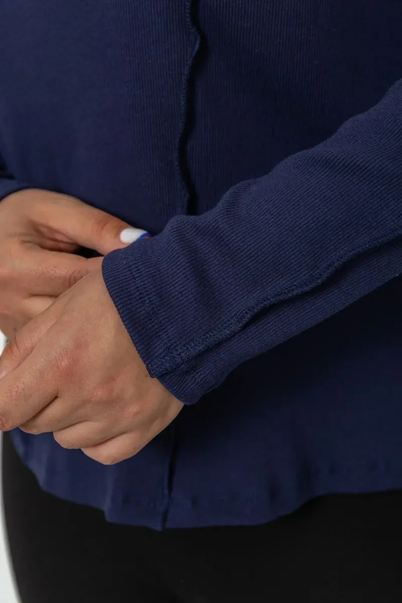 Жіночий лонгслів в рубчик, колір синій, 102R325-1 5