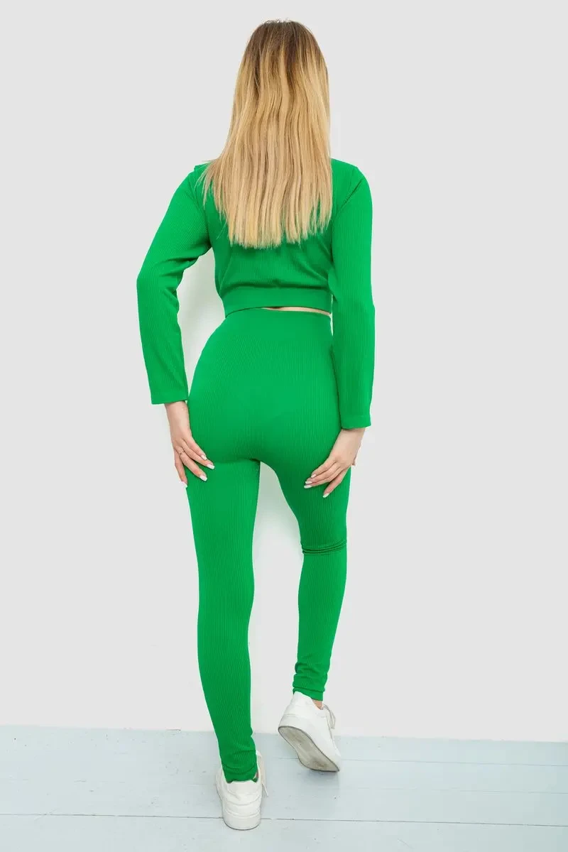 Костюм жіночий в рубчик, колір зелений, 244R14302 4