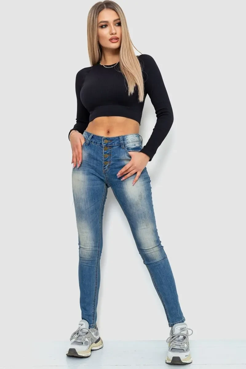 Джинси жіночі з потертостями, колір синій, 244RS04 2