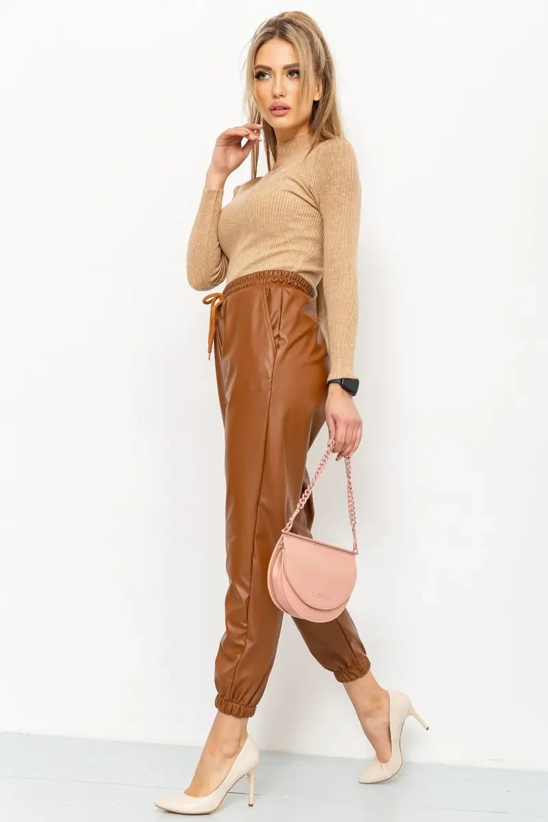 Лосини жіночі на флісі, колір коричневий, 164R150 4