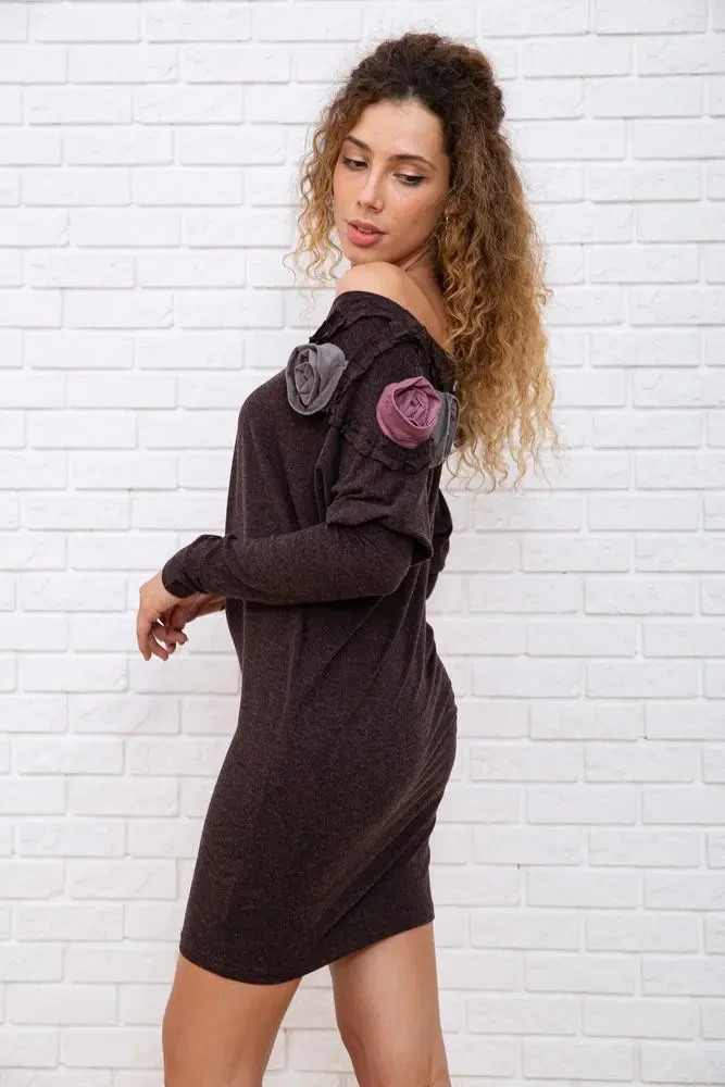 Вовняна приталена сукня, коричнево-розового кольору, 167R147-1 4