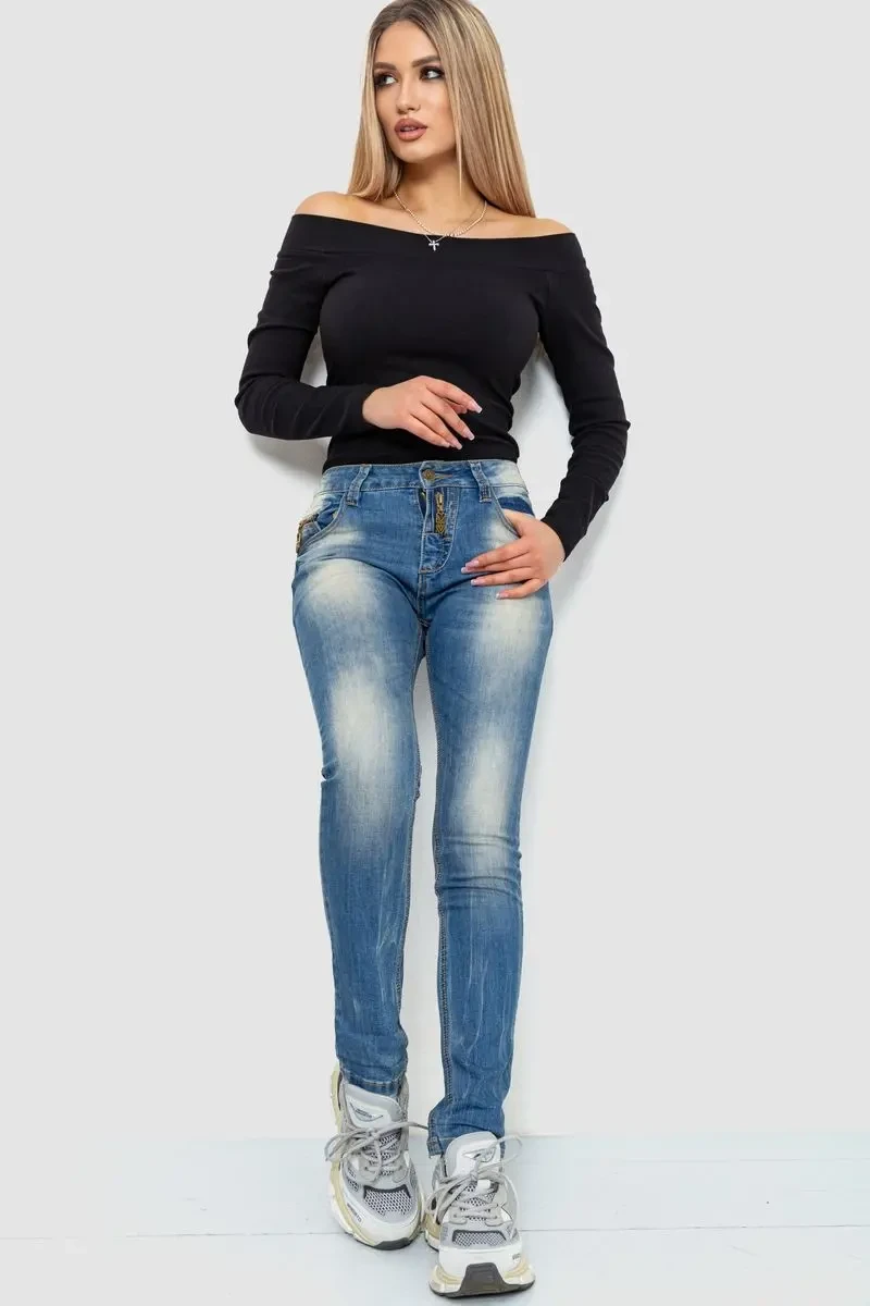 Джинси жіночі з потертостями, колір синій, 244RS03 2