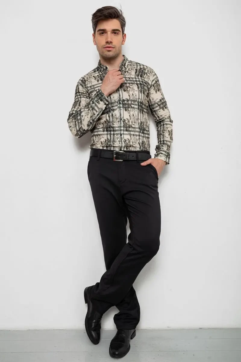 Сорочка чоловіча з принтом, колір оливковий, 214R1038 2