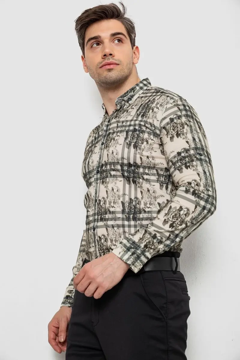 Сорочка чоловіча з принтом, колір оливковий, 214R1038 3