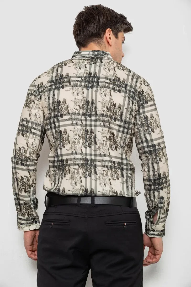 Сорочка чоловіча з принтом, колір оливковий, 214R1038 4