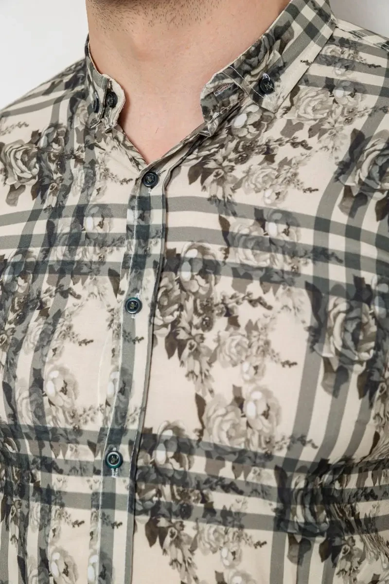 Сорочка чоловіча з принтом, колір оливковий, 214R1038 5