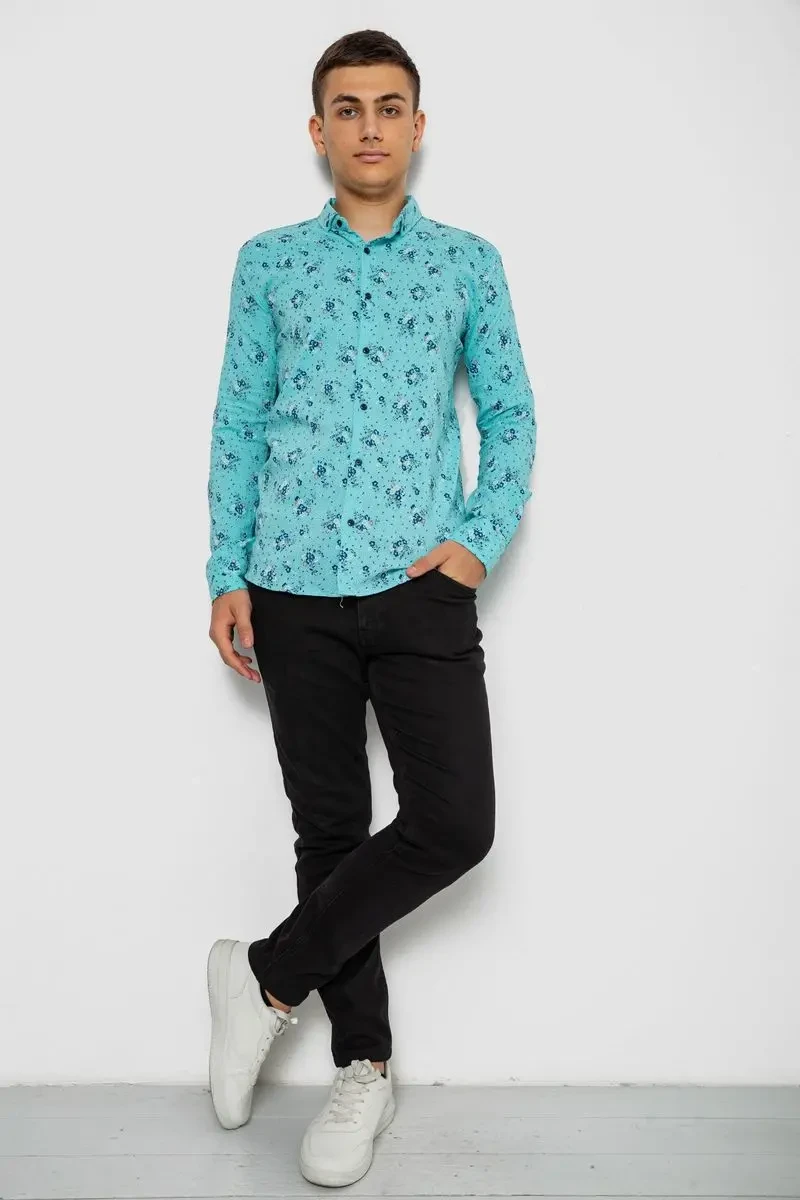Сорочка чоловіча з принтом, колір бірюзовий, 214R1043 2