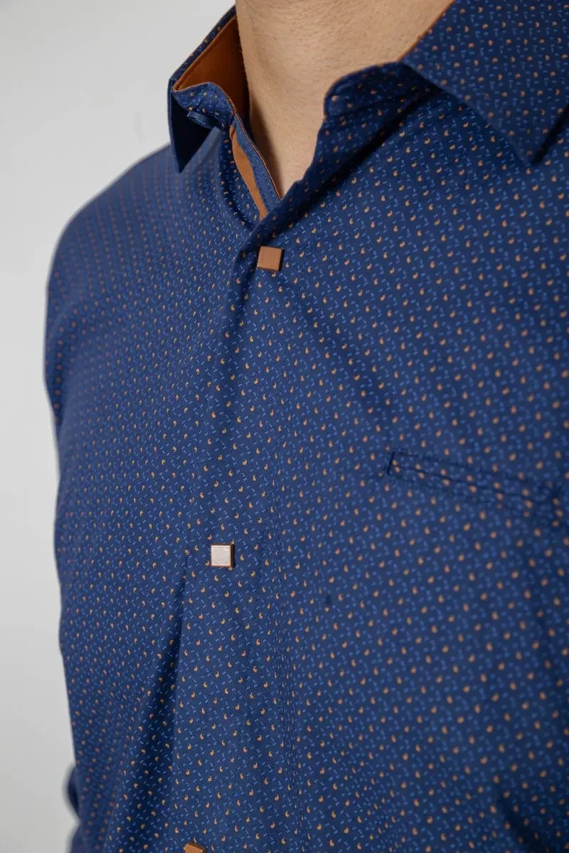 Сорочка чоловіча з принтом, колір джинс, 214R7045 5