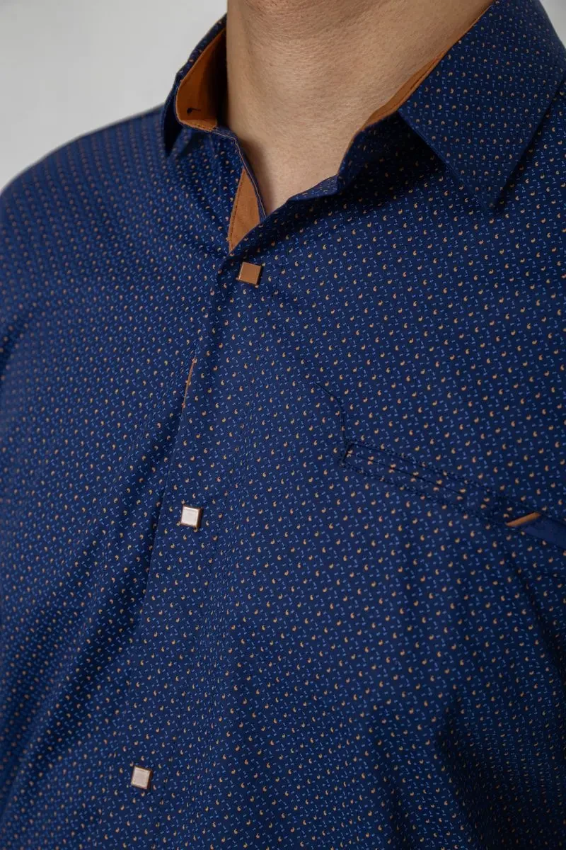 Сорочка чоловіча з принтом, колір синій, 214R7045 5