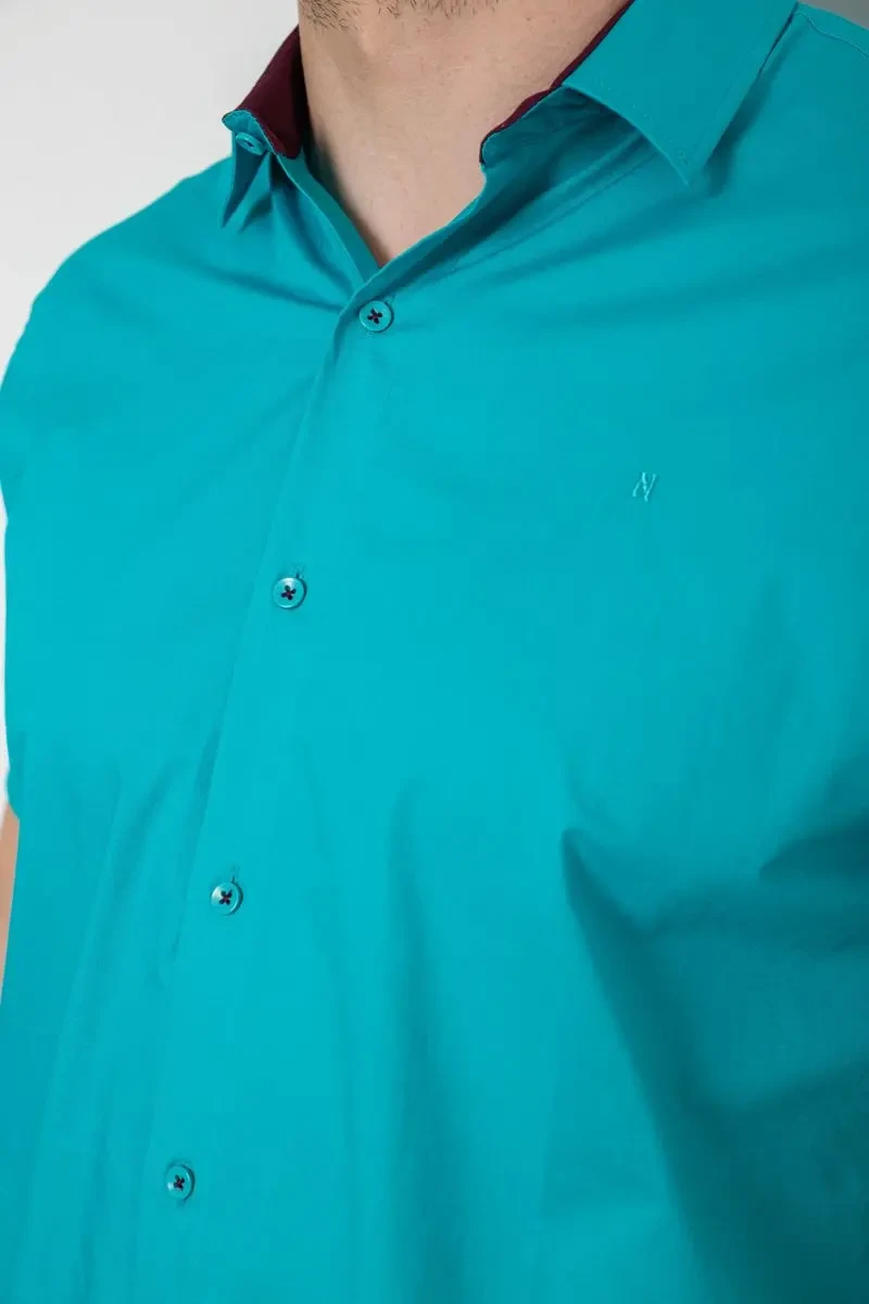 Сорочка чоловіча однотонна, колір бірюзовий, 214R7327-2 5