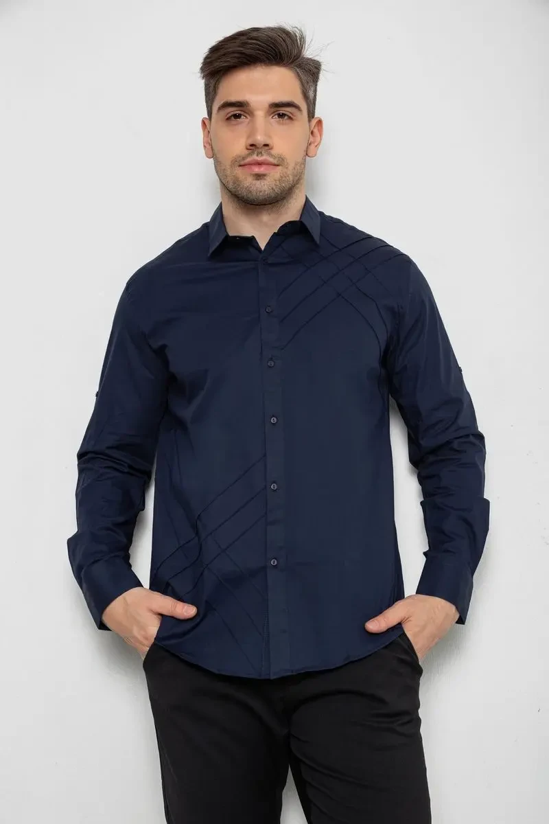 Сорочка чоловіча однотонна, колір синій, 214R7466-1