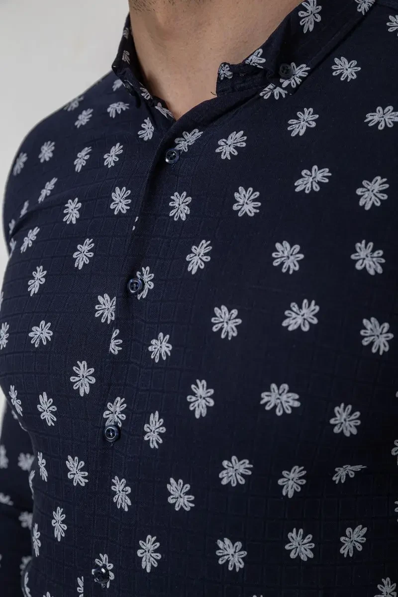 Сорочка чоловіча з принтом, колір синій, 214R807 5