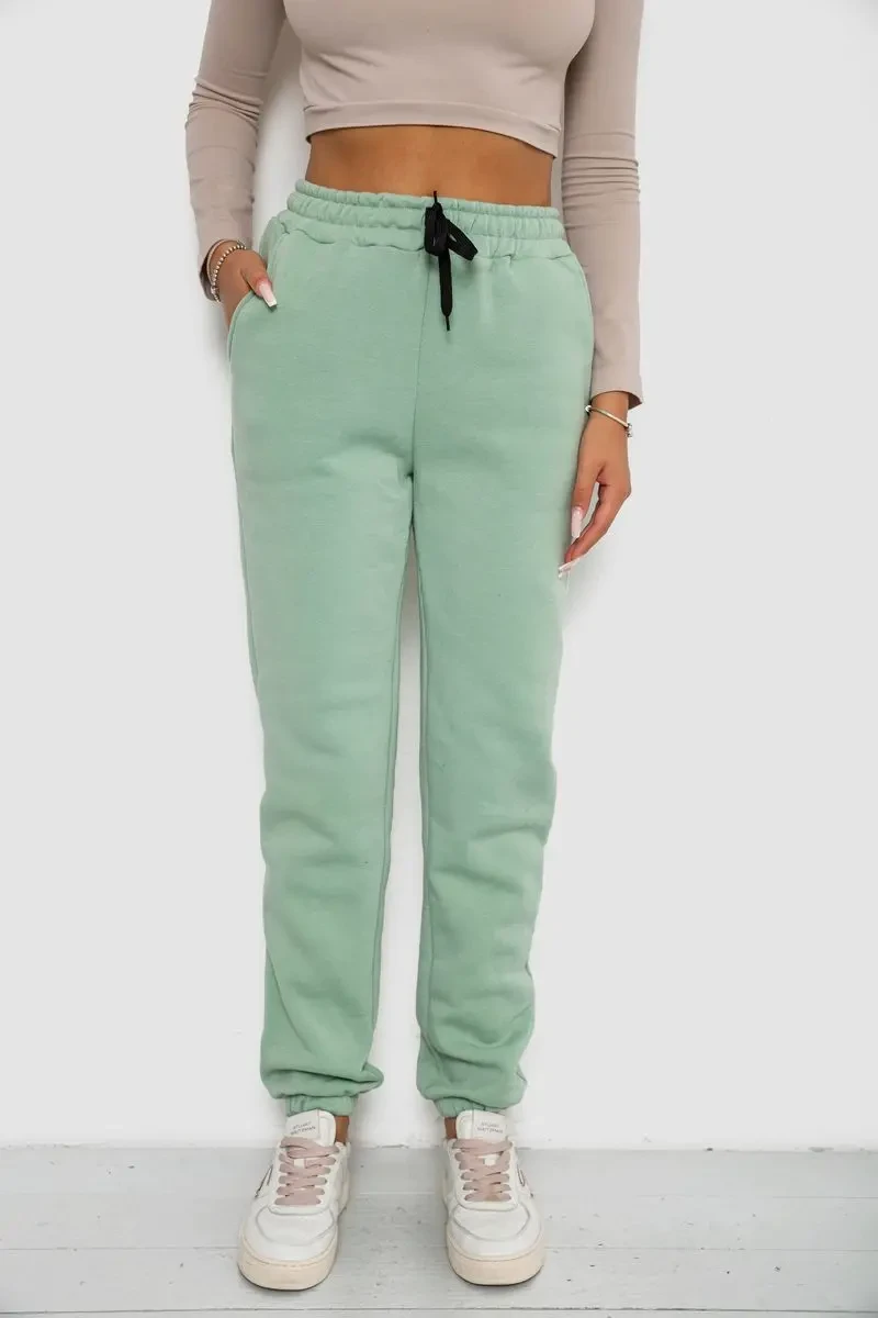 Спортивні штани жіночі на флісі, колір світло-м'ятний, 238R57011