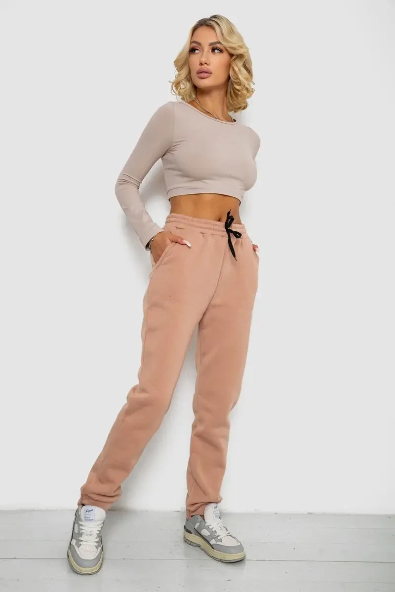 Спортивні штани жіночі на флісі, колір бежевий, 238R57020 2