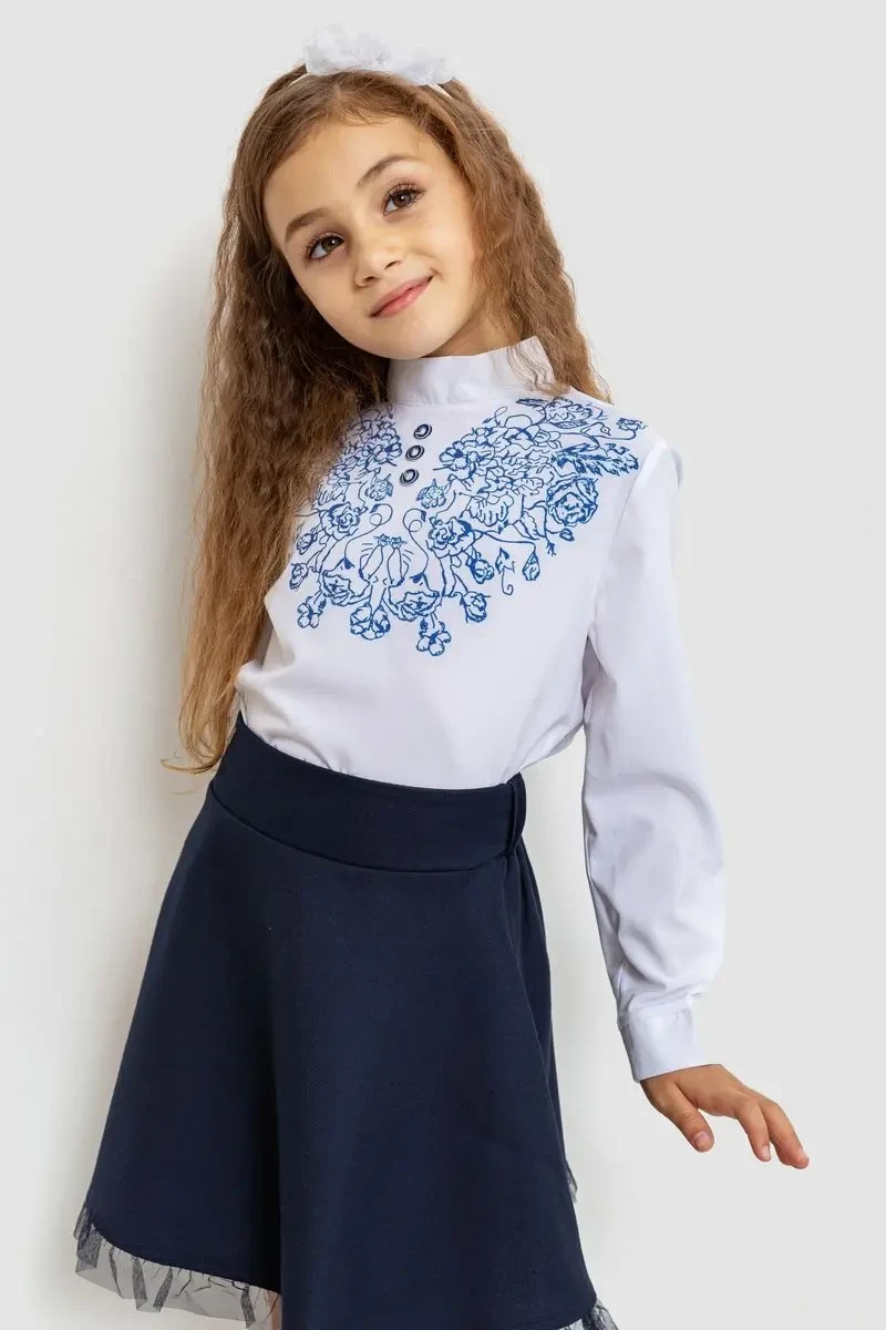 Блуза для дівчаток ошатна, колір біло-синій, 172R025 4