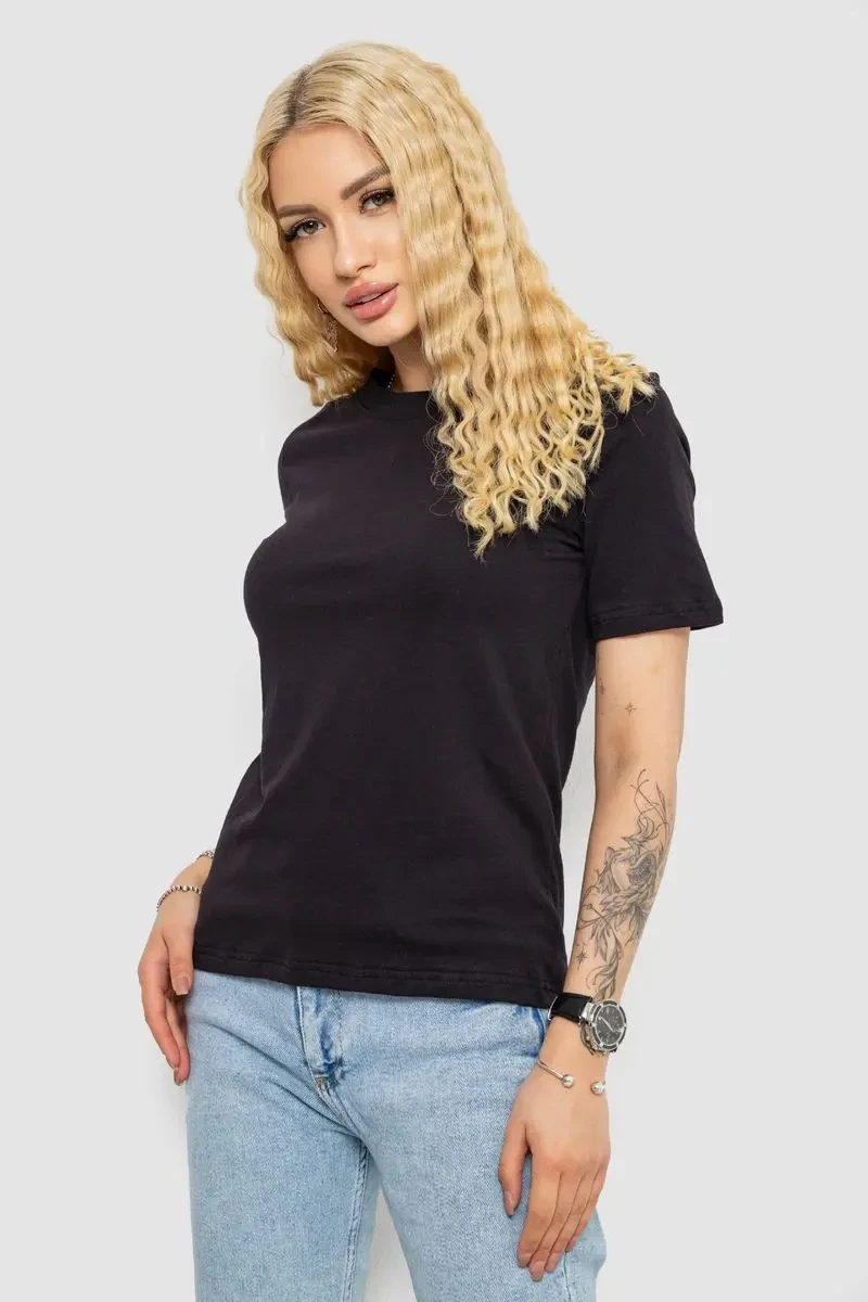 Футболка жіноча однотонна, колір чорний, 241R1800 3