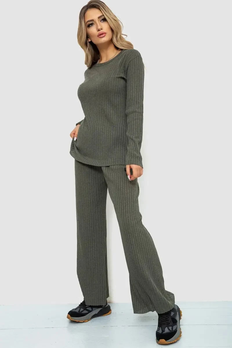 Костюм жіночий в рубчик повсякденний, колір хакі, 238R57415 3