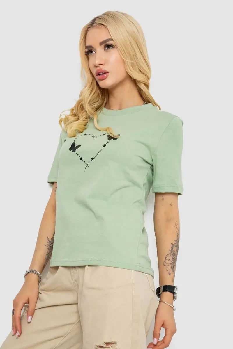 Жіноча футболка з принтом, колір оливковий, 241R125 3